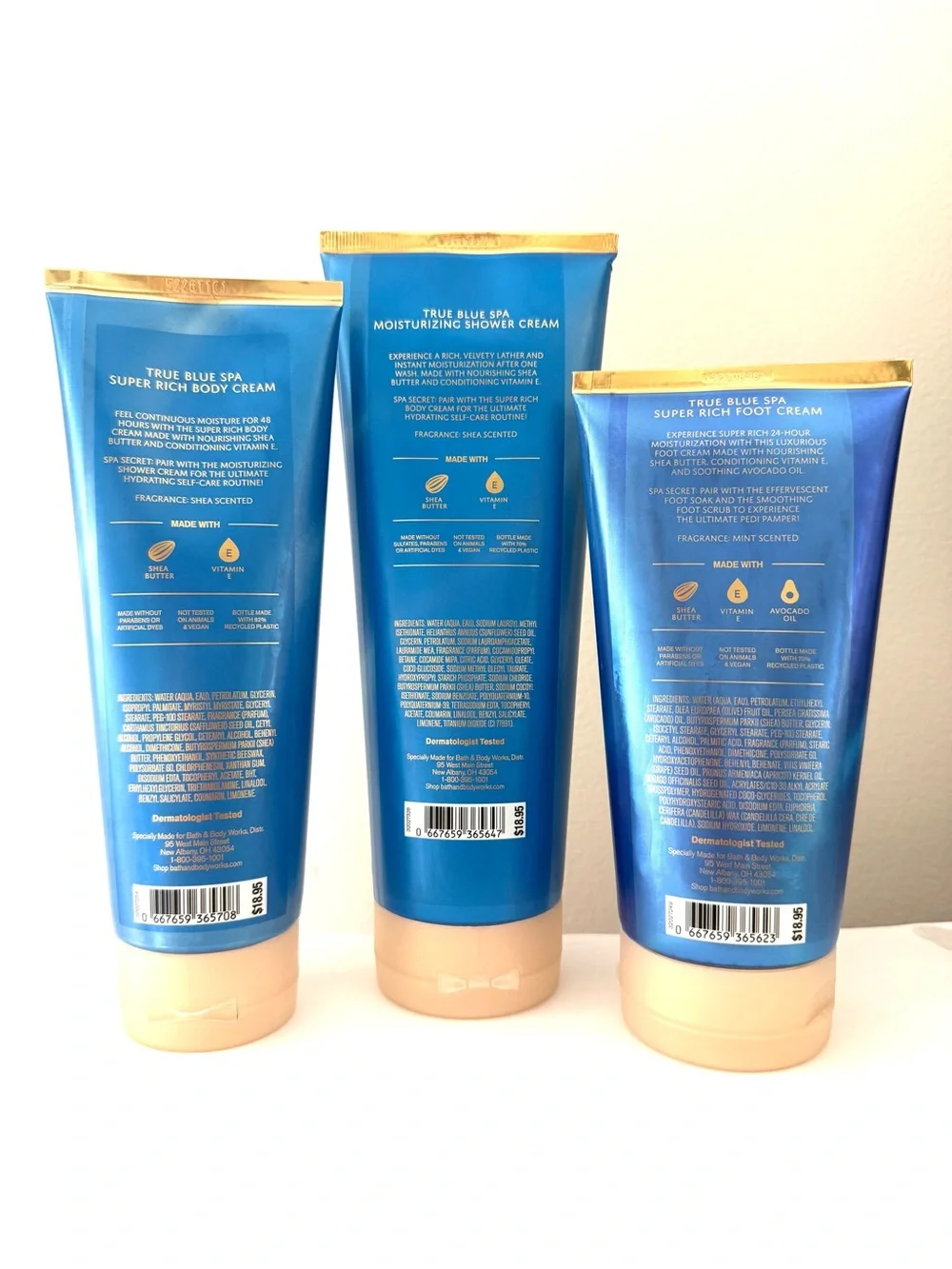 BBW True Blue Spa Set 3pc Body Shower Foot Cream Shea Butter New Discontinued